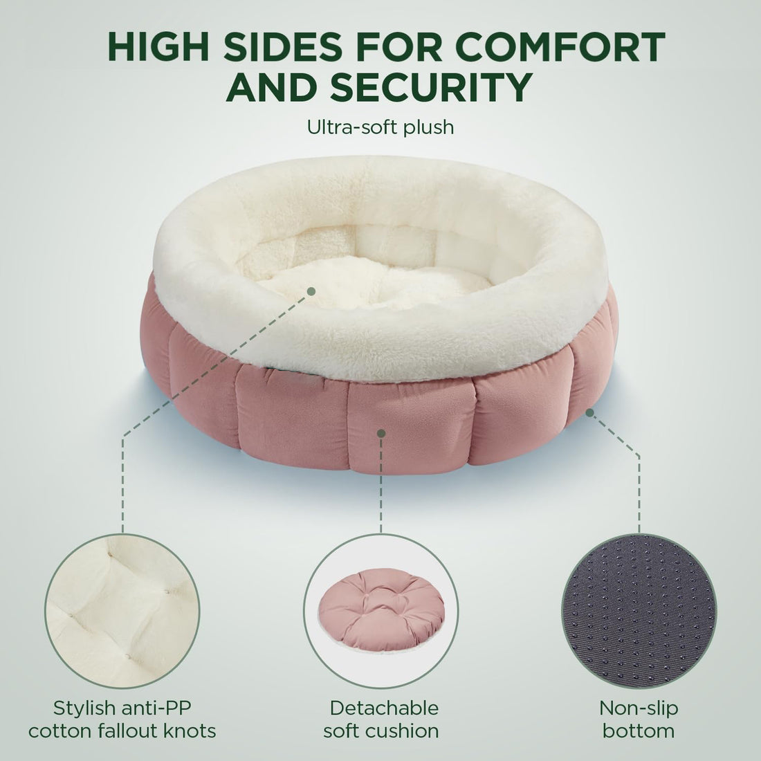 Donut Style Washable Round Pet Bed With Anti Slip Bottom