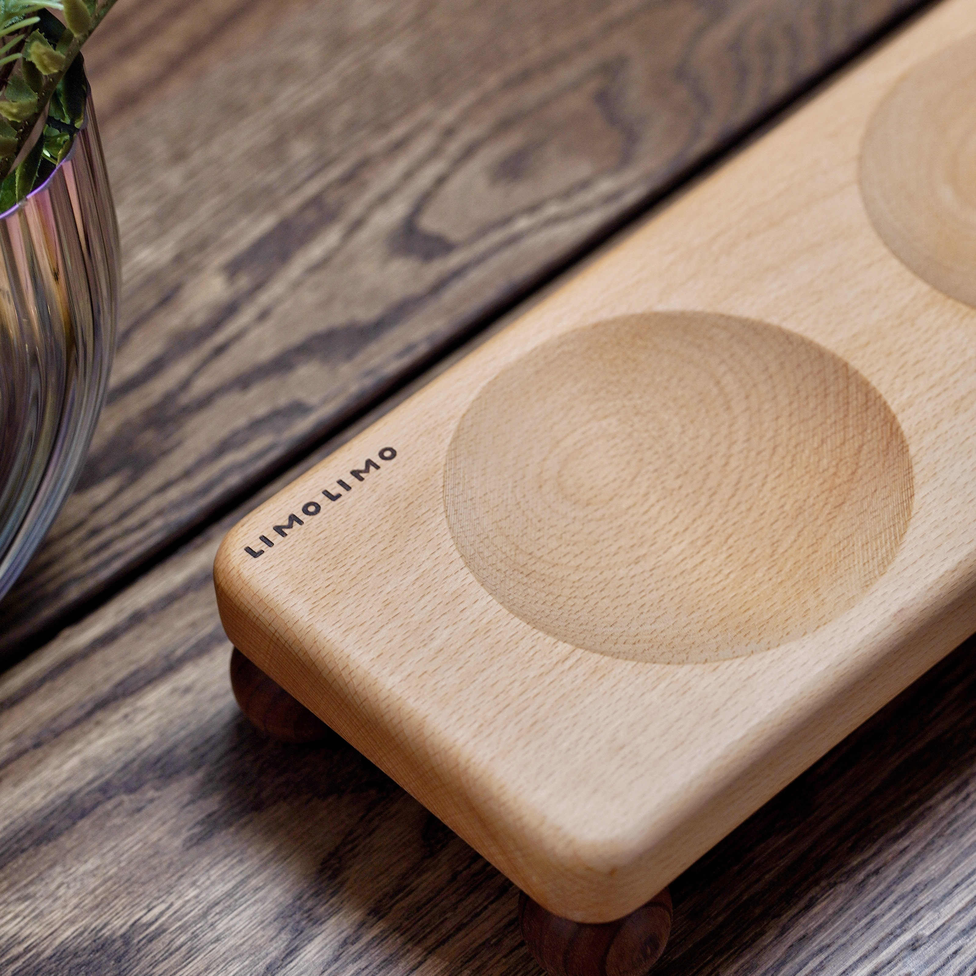 Pet Solid Wood Stand Ceramic Feeding Bowl