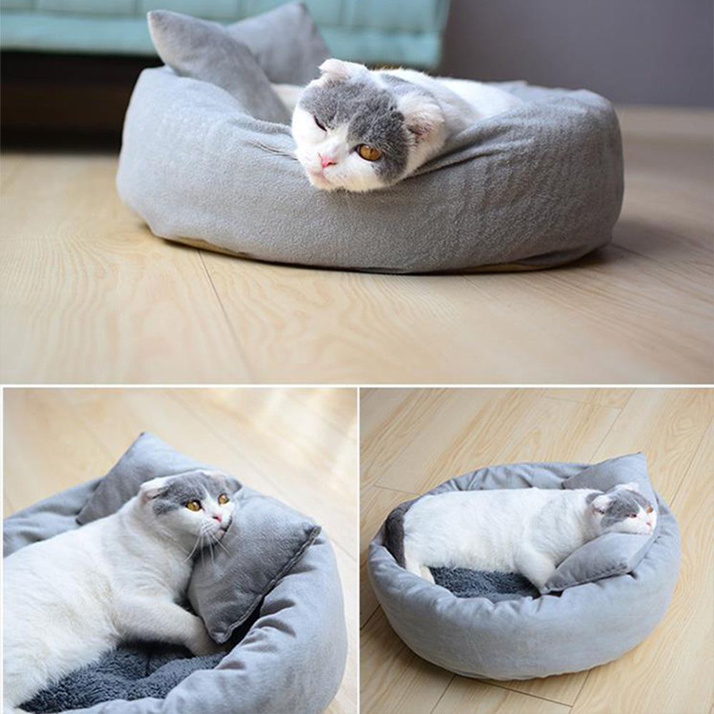 Soft Round Plush Pet Sleeping Mat With Pillow Nest