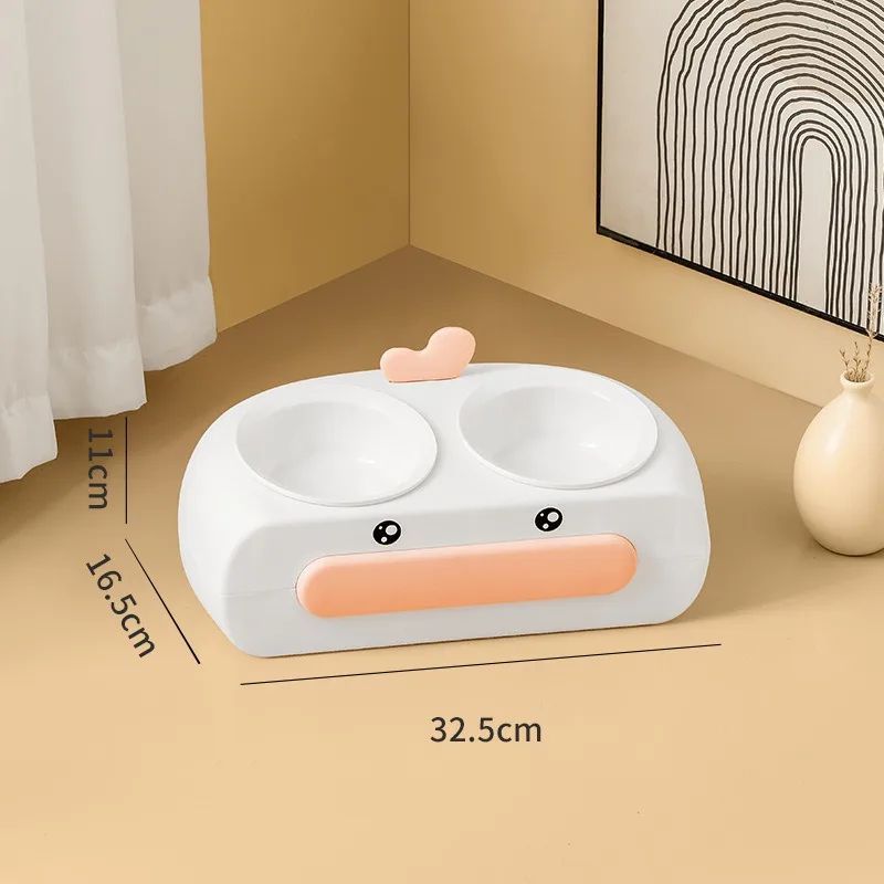 Pet Duck Design Double Bowl Feeding Tray Plastic Feeder
