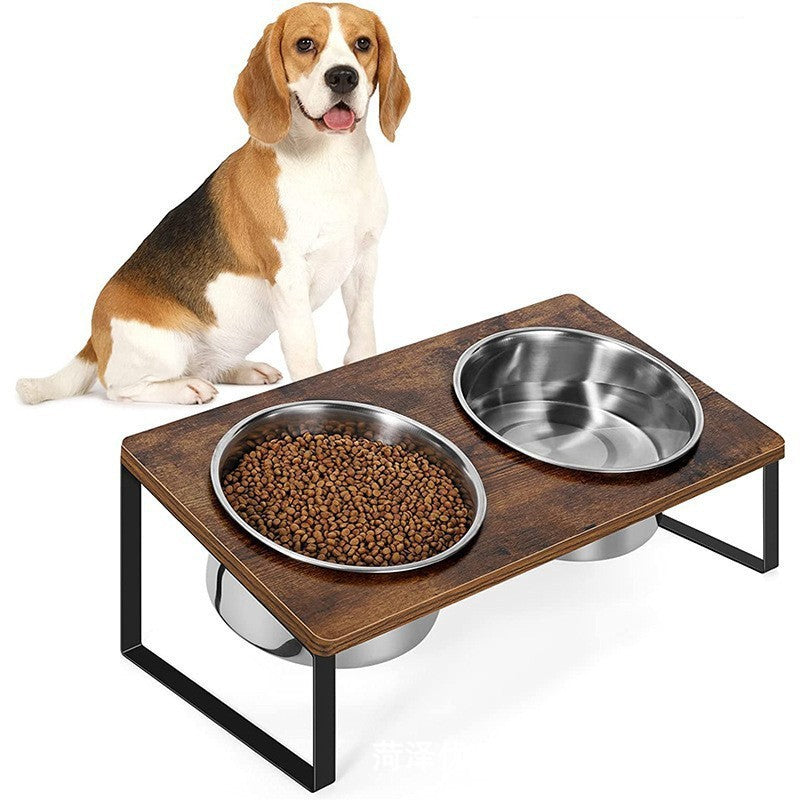 Pet Wooden Iron Feeding Rack With Bowl Stand