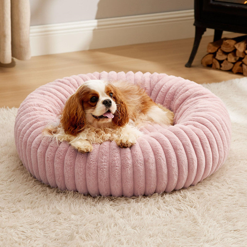 High Grammage Vertical Stripe Plush Pet Bed Winter Warm Round Mat