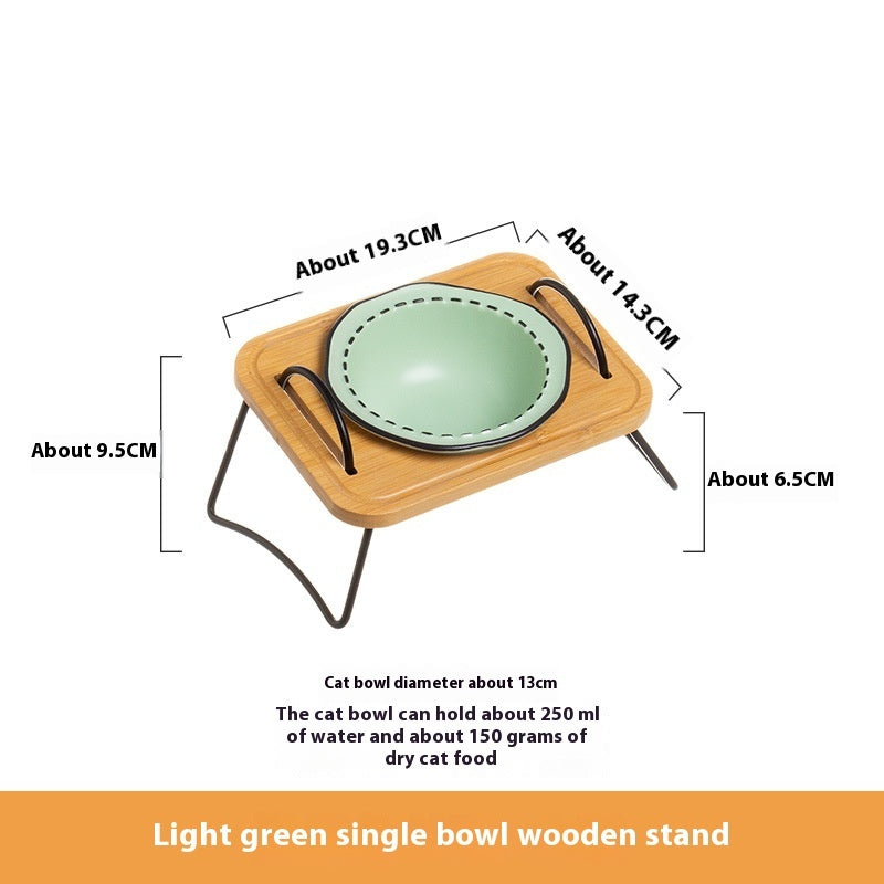 Pet Wooden Stand Ceramic Anti Tumble Feeding Bowl