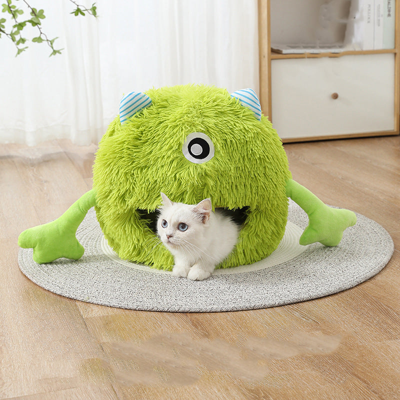 Machine Washable Fluffy Round Calming Plush Pet Bed Non Slip Self Warming Cushion