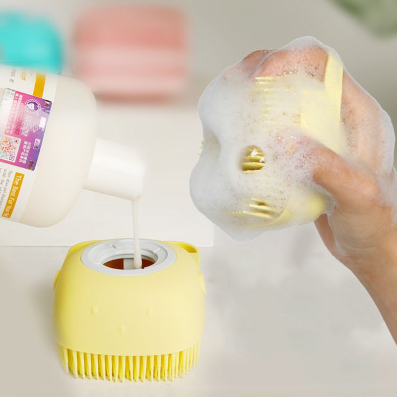 Pet Silicone Bath Brush Shampoo Dispenser Grooming Care Tool