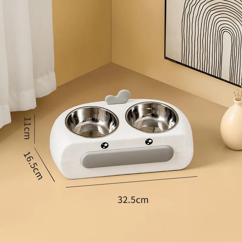 Pet Duck Design Double Bowl Feeding Tray Plastic Feeder