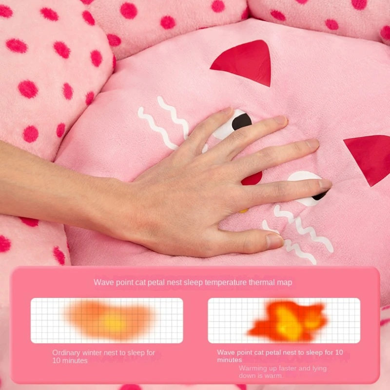 Round Polka Dot Pet Bed With Soft Cushion