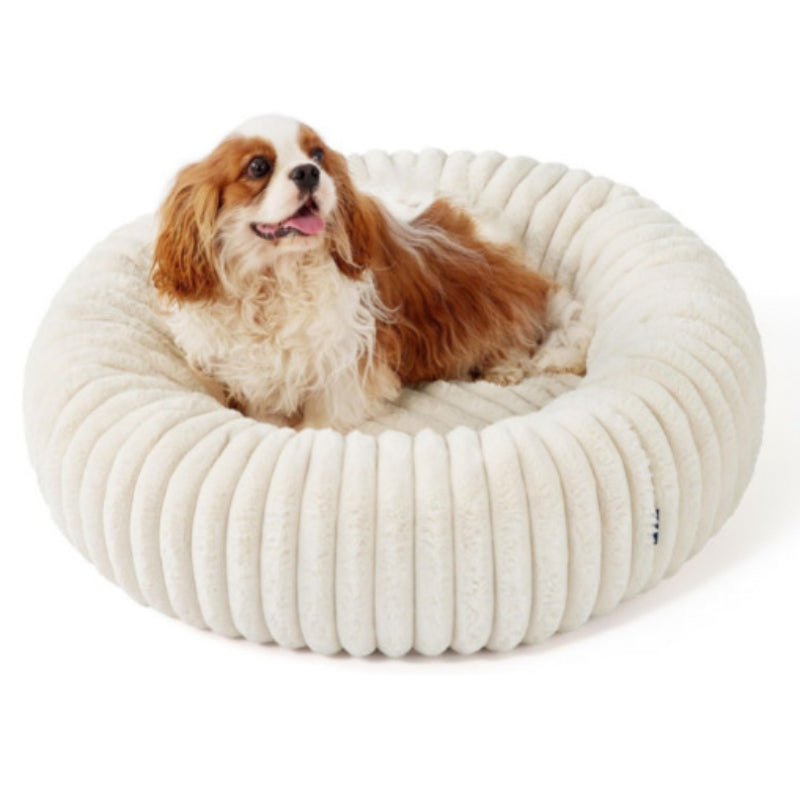 High Grammage Vertical Stripe Plush Pet Bed Winter Warm Round Mat