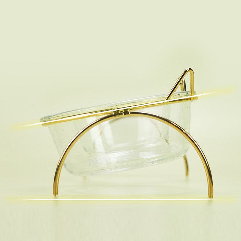 Pet Glass Feeding Bowl With Metal Stand Food Water Dish
