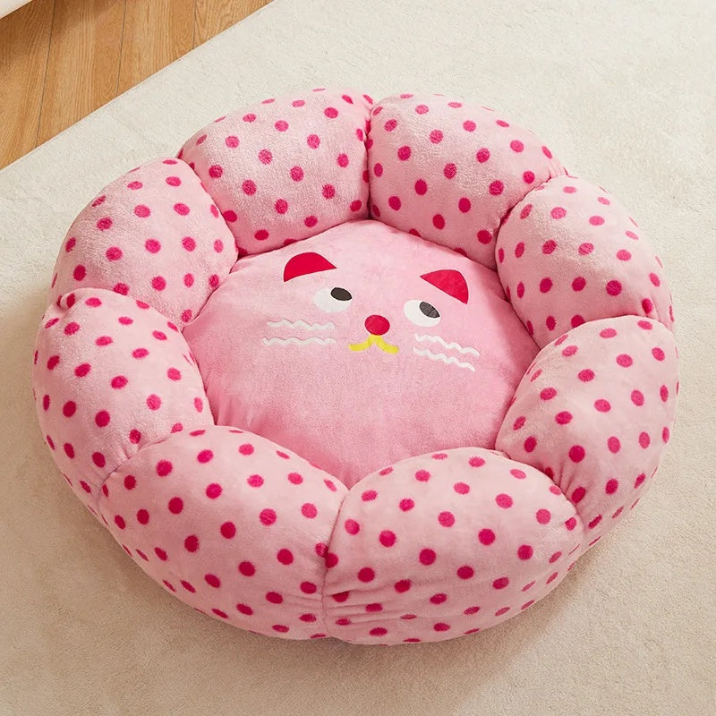 Round Polka Dot Pet Bed With Soft Cushion