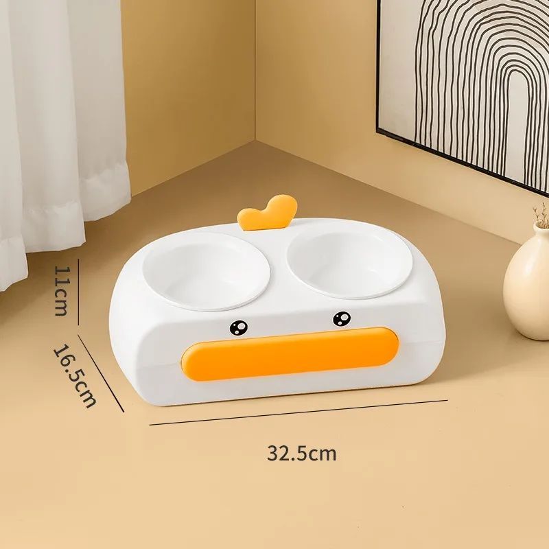 Pet Duck Design Double Bowl Feeding Tray Plastic Feeder