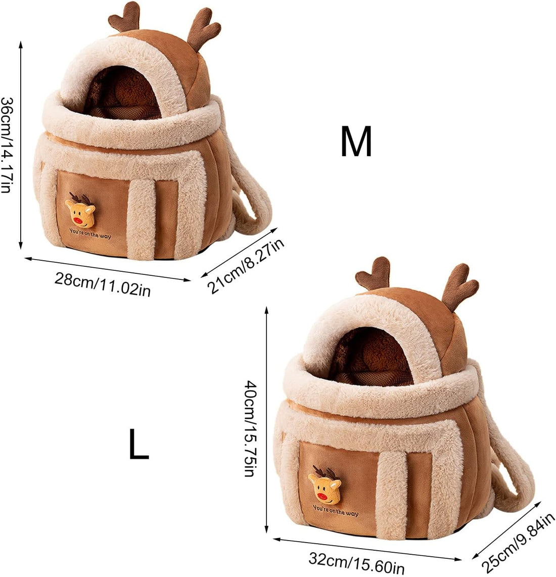 Pet Carrier Backpack Winter Travel Plush Reindeer Bag With Warmers
