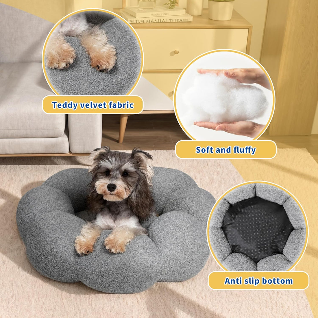 Fluffy Flower Round Calming Plush Pet Bed Donut Cuddler
