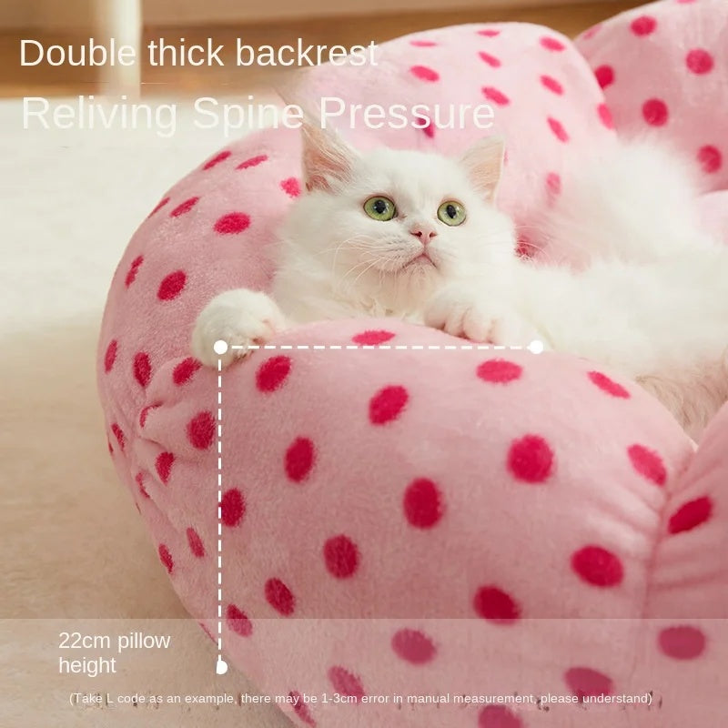 Round Polka Dot Pet Bed With Soft Cushion