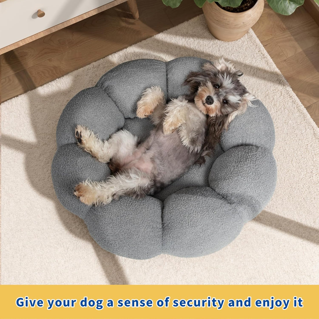 Fluffy Flower Round Calming Plush Pet Bed Donut Cuddler