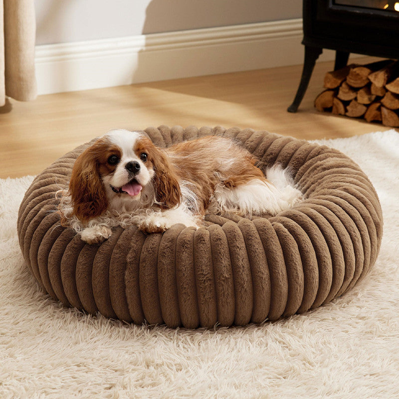 High Grammage Vertical Stripe Plush Pet Bed Winter Warm Round Mat