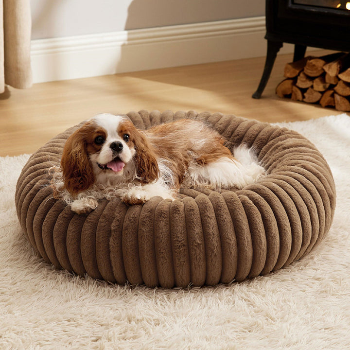 High Grammage Vertical Stripe Plush Pet Bed Winter Warm Round Mat