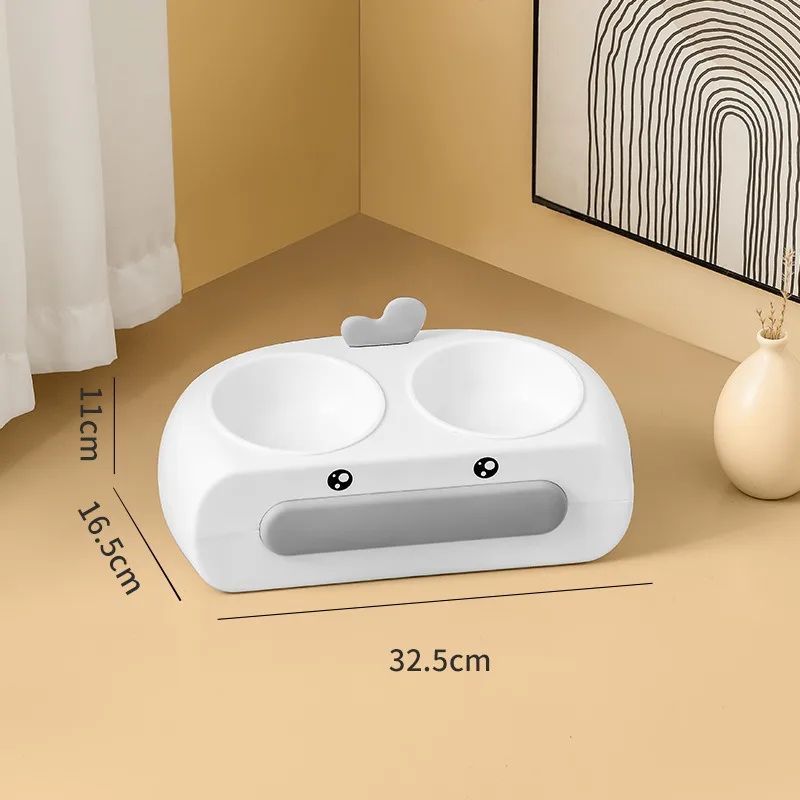 Pet Duck Design Double Bowl Feeding Tray Plastic Feeder
