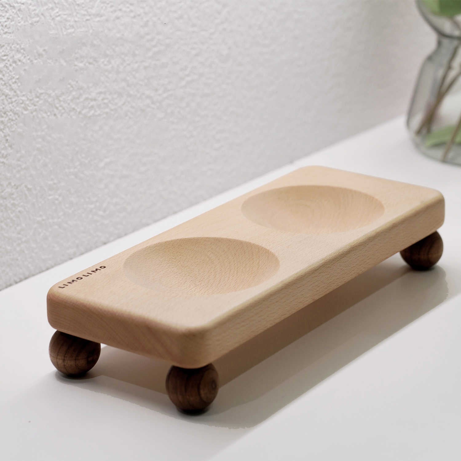 Pet Solid Wood Stand Ceramic Feeding Bowl