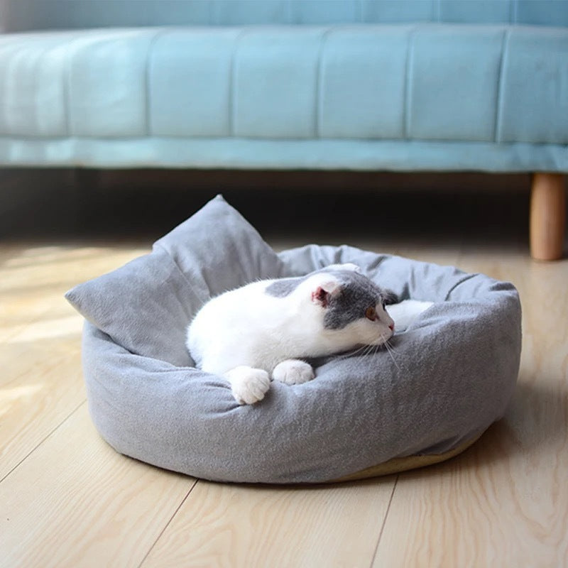 Soft Round Plush Pet Sleeping Mat With Pillow Nest