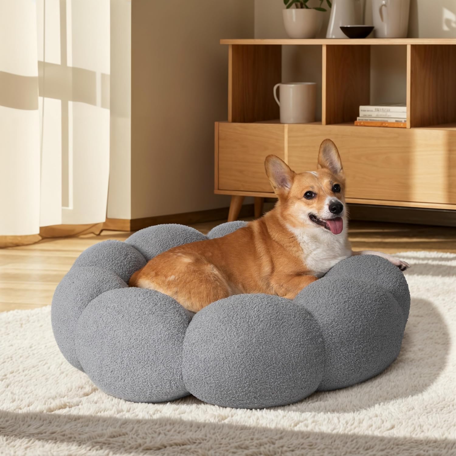 Fluffy Flower Round Calming Plush Pet Bed Donut Cuddler
