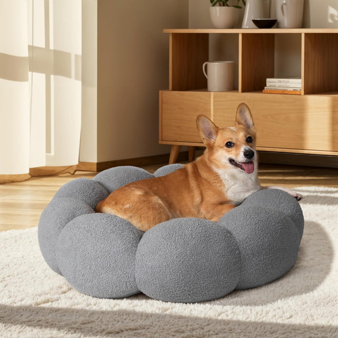 Fluffy Flower Round Calming Plush Pet Bed Donut Cuddler