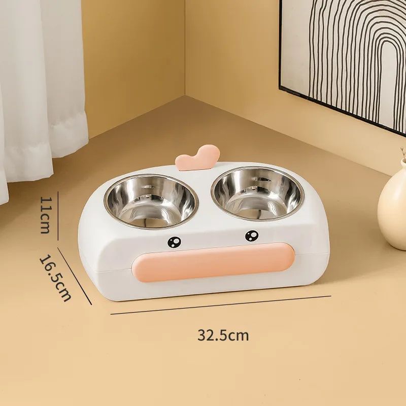 Pet Duck Design Double Bowl Feeding Tray Plastic Feeder