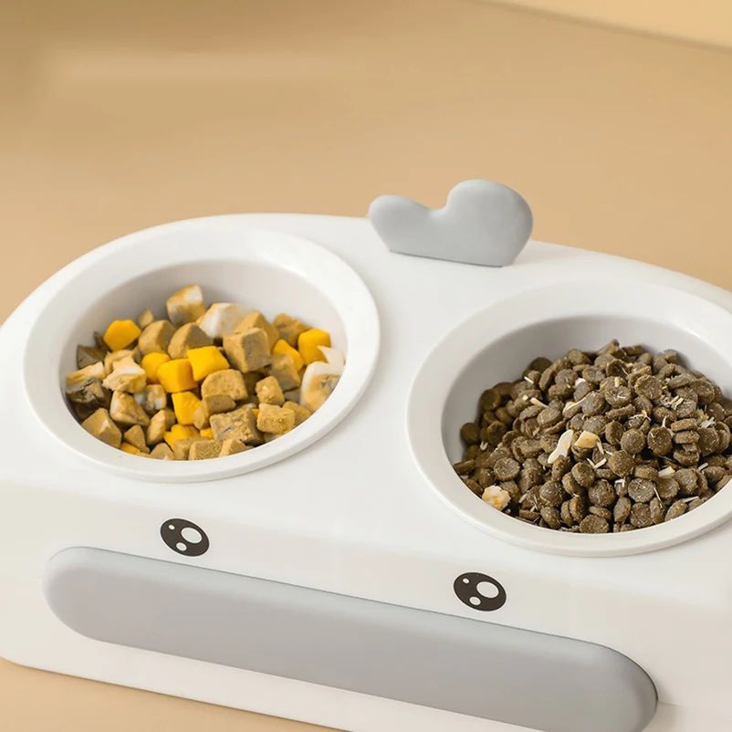 Pet Duck Design Double Bowl Feeding Tray Plastic Feeder