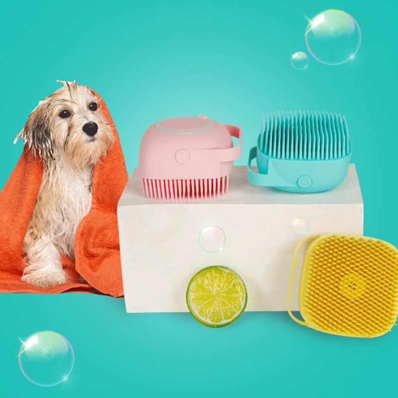 Pet Silicone Bath Brush Shampoo Dispenser Grooming Care Tool