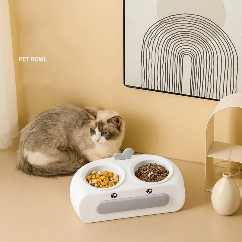 Pet Duck Design Double Bowl Feeding Tray Plastic Feeder