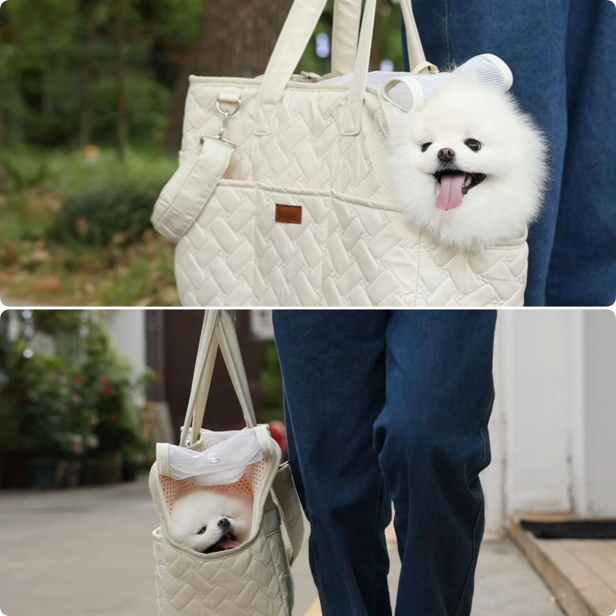 Breathable Mesh Pet Carrier Handbag With Pockets And Cushion