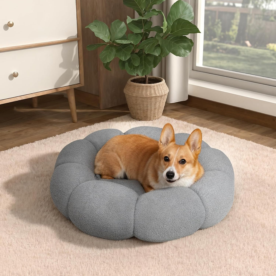 Fluffy Flower Round Calming Plush Pet Bed Donut Cuddler