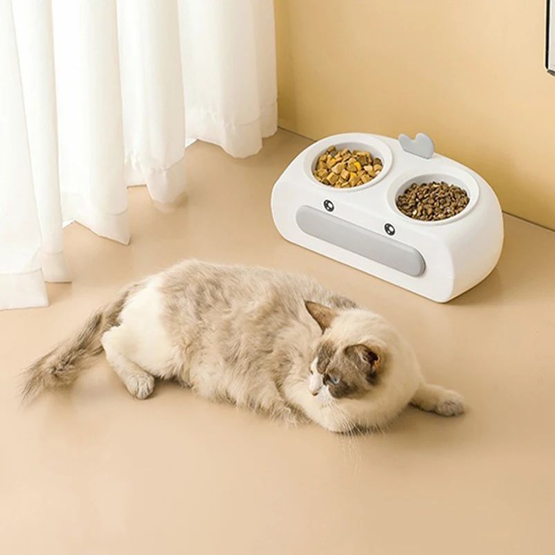 Pet Duck Design Double Bowl Feeding Tray Plastic Feeder