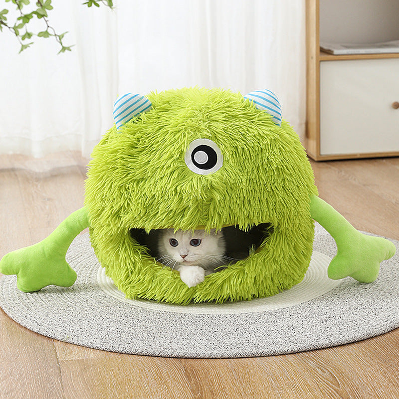 Machine Washable Fluffy Round Calming Plush Pet Bed Non Slip Self Warming Cushion