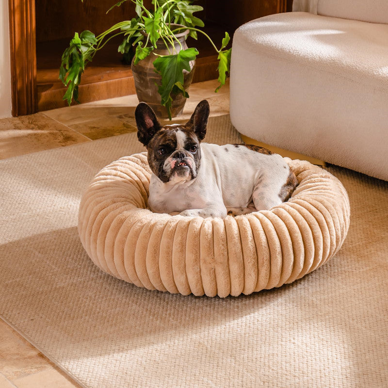 High Grammage Vertical Stripe Plush Pet Bed Winter Warm Round Mat