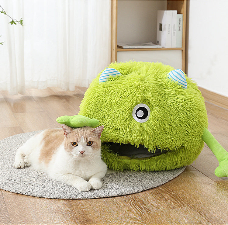 Machine Washable Fluffy Round Calming Plush Pet Bed Non Slip Self Warming Cushion