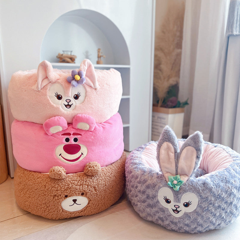 Cartoon Plush Round Pet Nest Cushion For All Seasons