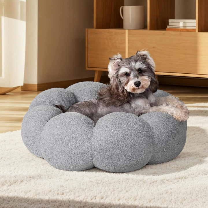 Fluffy Flower Round Calming Plush Pet Bed Donut Cuddler