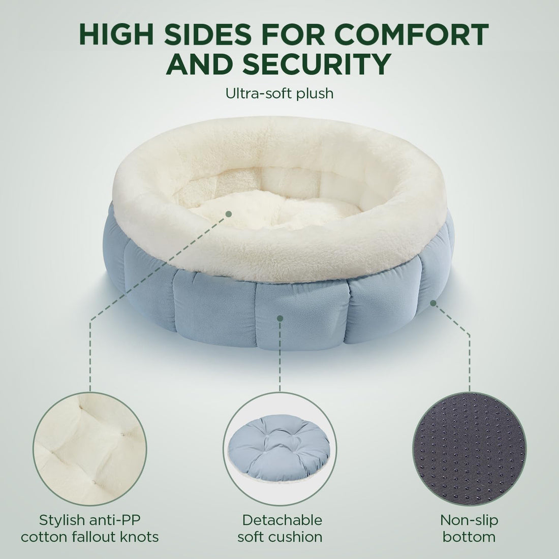 Donut Style Washable Round Pet Bed With Anti Slip Bottom