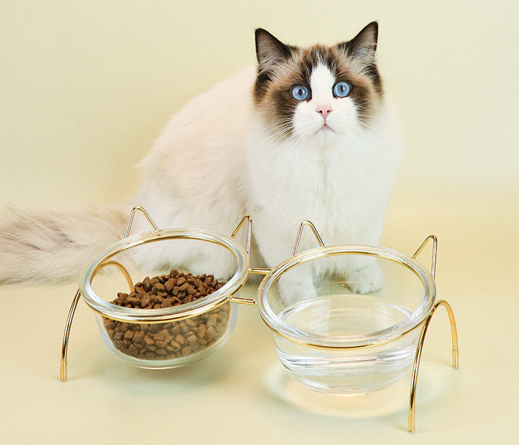 Pet Glass Feeding Bowl With Metal Stand Food Water Dish