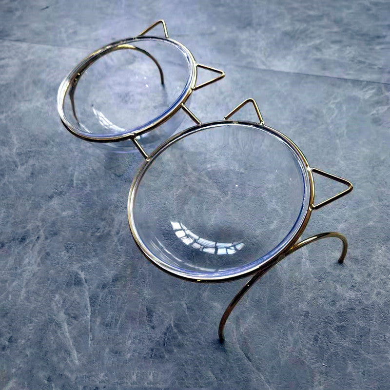 Pet Glass Feeding Bowl With Metal Stand Food Water Dish