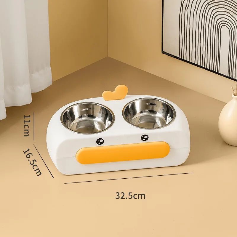 Pet Duck Design Double Bowl Feeding Tray Plastic Feeder