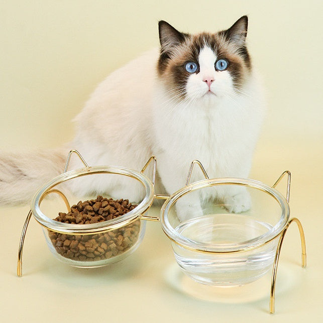 Pet Glass Feeding Bowl With Metal Stand Food Water Dish