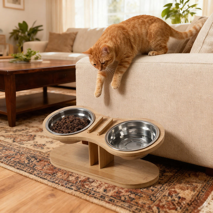 Pet Adjustable Tilted Feeding Stand With Bowl