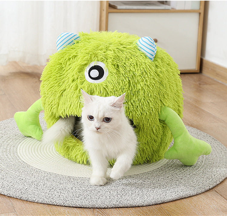 Machine Washable Fluffy Round Calming Plush Pet Bed Non Slip Self Warming Cushion