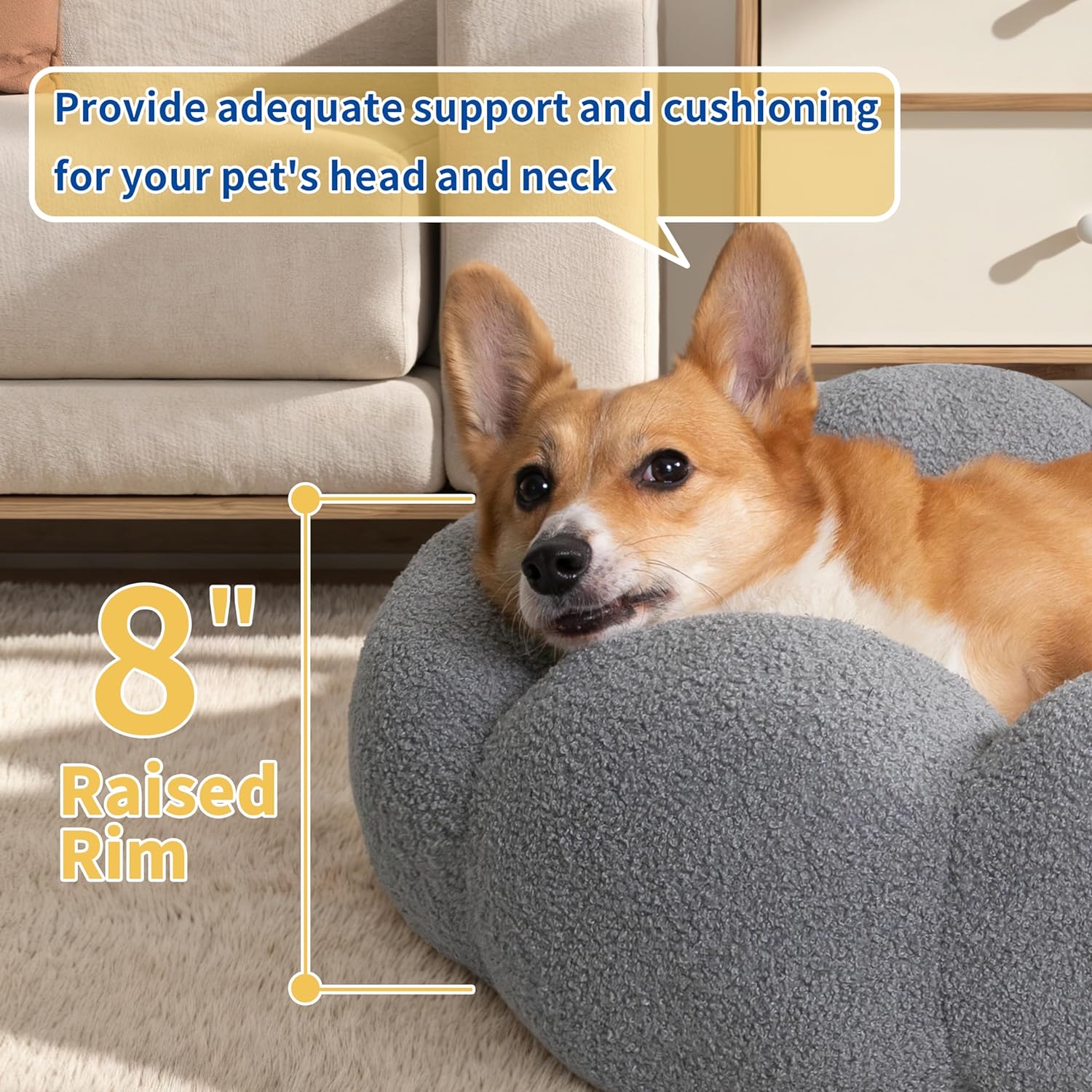 Fluffy Flower Round Calming Plush Pet Bed Donut Cuddler