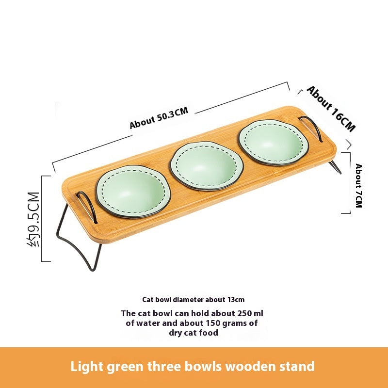 Pet Wooden Stand Ceramic Anti Tumble Feeding Bowl