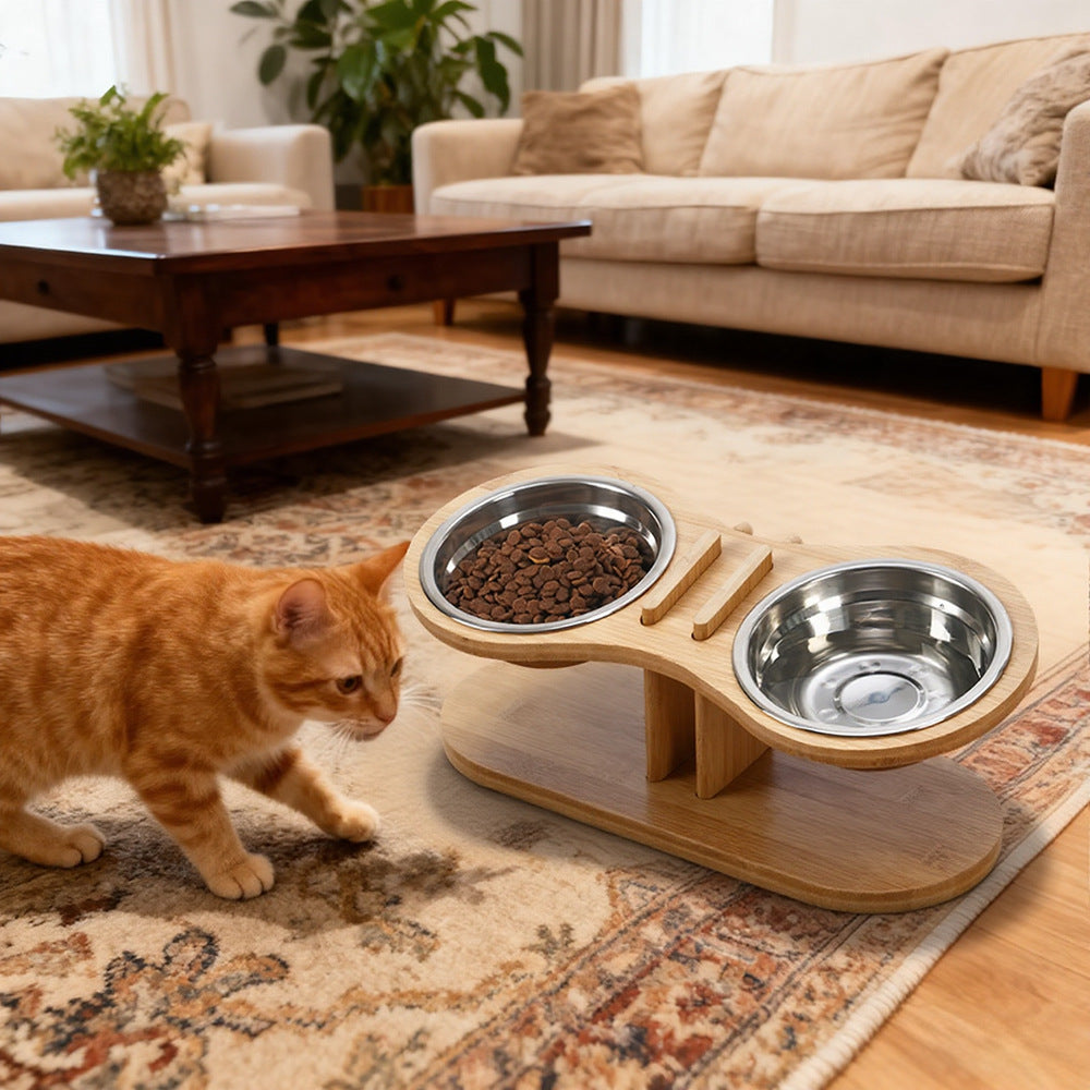Pet Adjustable Tilted Feeding Stand With Bowl