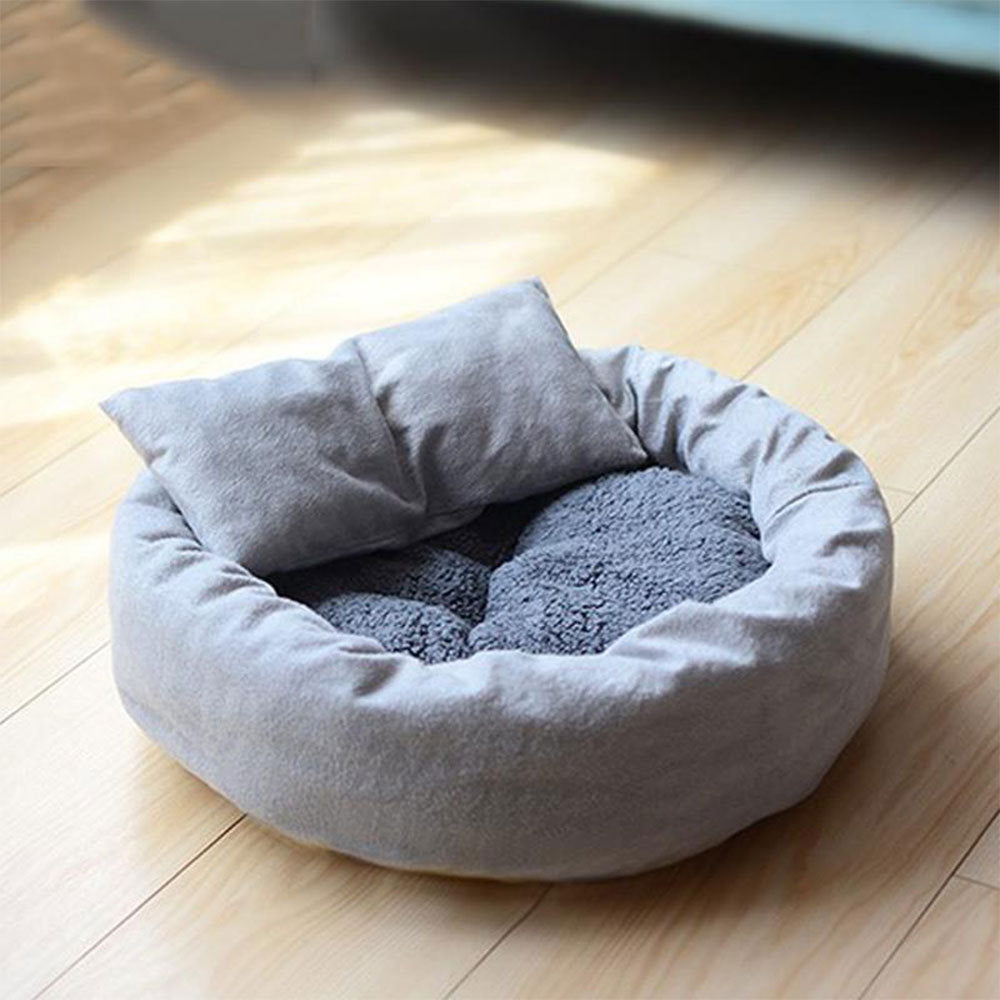 Soft Round Plush Pet Sleeping Mat With Pillow Nest
